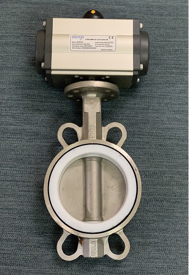 Van bướm điều khiển khí nén kèm công tắc giám sát hành trình 6 van bướm inox khí nén geko